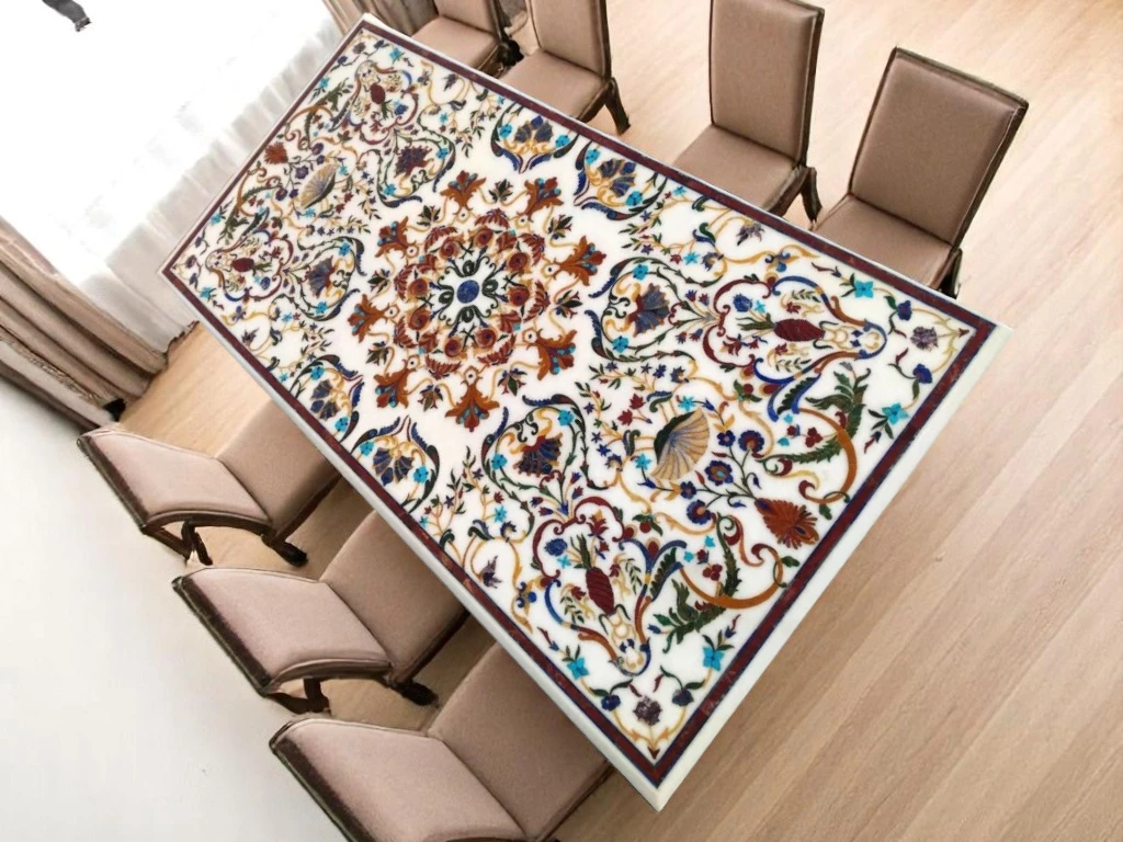 Rectangular White Marble Dining Room Table - Elevate Your Dining Space 